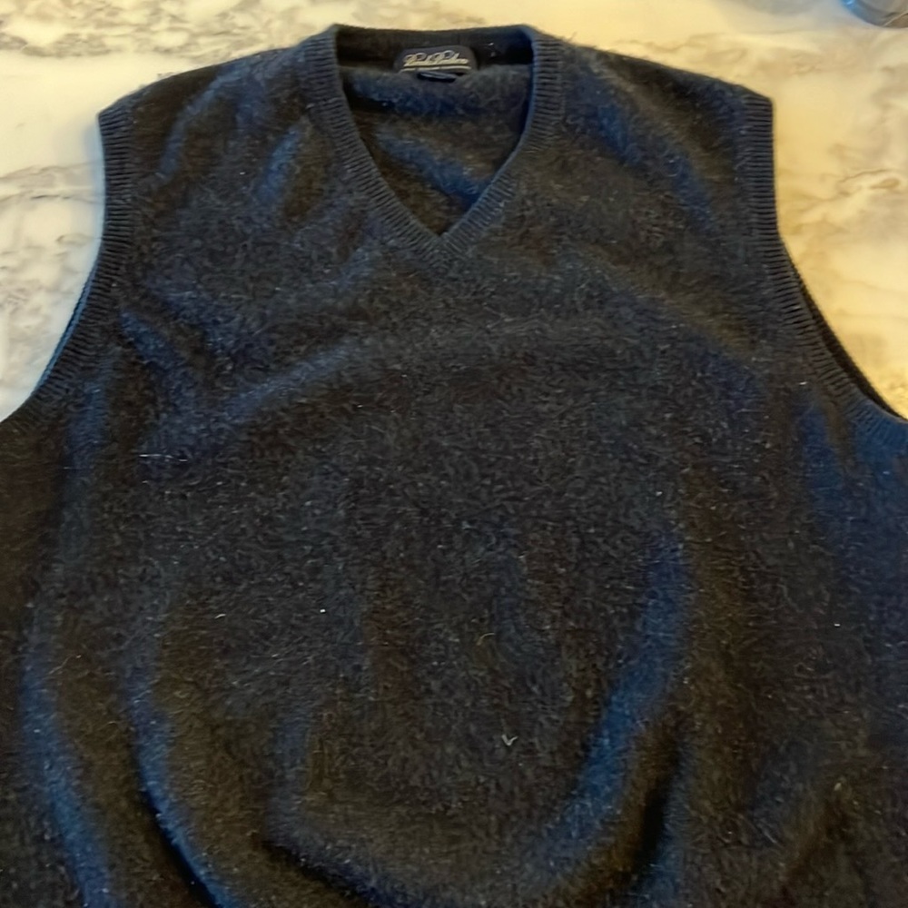 Brooks Brothers 3 Ply‎ Italian Cashmere Sweater Vest V Neck Pullover Navy Mens L